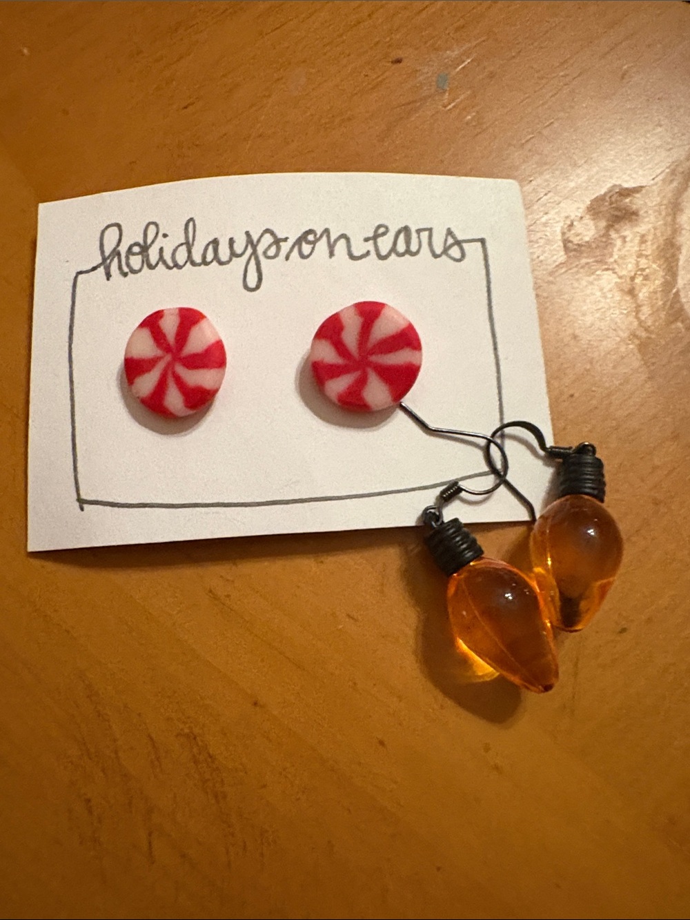 Red & White Peppermint Stud Earrings